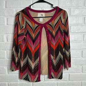 Tabitha Anthropologie Colorful Zigzag Striped Cardigan Button Front size Small